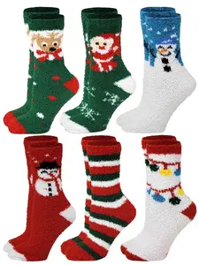 6 Pairs Women's Winter Christmas Plush Fuzzy Socks – Premium Non-Skid Comfy Slipper Socks for Warmth and Style