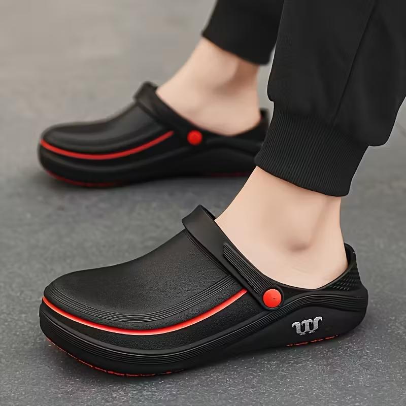 Mule slippers,Chef work shoes wide toe shoes- anti slip, oil resistant, waterproof, easy to clean, affordable work shoes,comfortable, easy to put on and take off, suitable for kitchen, nursing, and catering work. Black.Men's and women's shoes