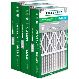 Filterbuy 16x25x5 Air Filter (3-Pack), Pleated MERV 8 Dust Defense HVAC AC Furnace Air Filters for Honeywell, Lennox X6670, Carrier, Bryant, & More
