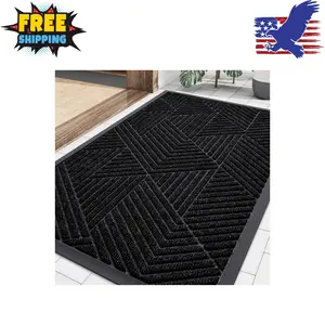 Front Door Mat Outside Entrance, Heavy Duty Sturdy Natural Rubber Doormat, (29.5x17, Black)