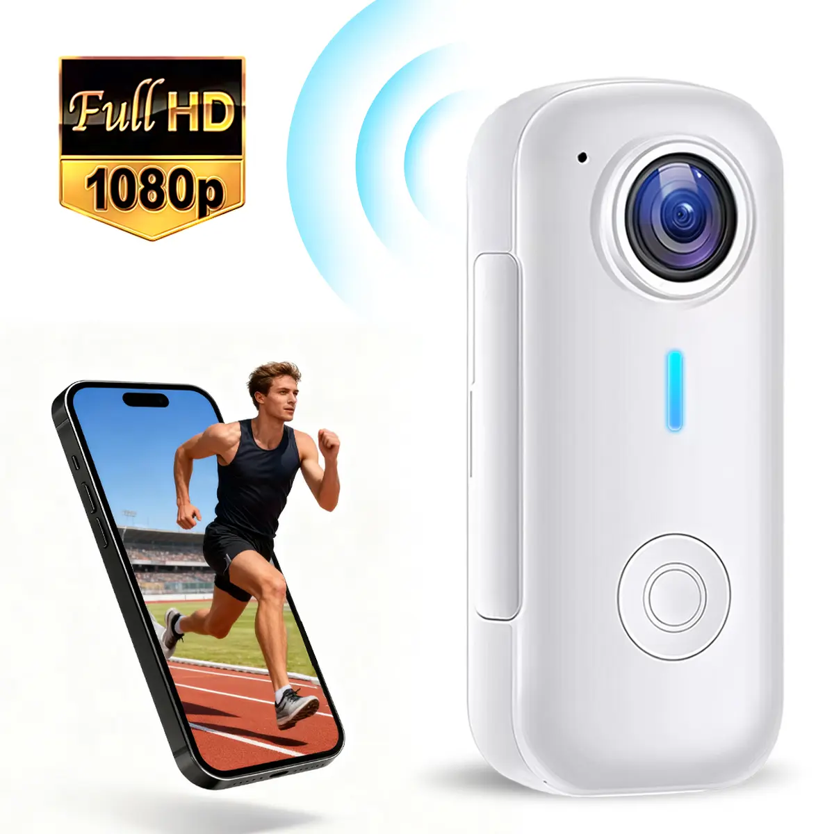 Thumb Size Wearable Body Camera,  Magnetic Camera, Loop Recording, Photo/Video, Easy Neck Mount, WiFi To Smartphone & PC, Compact Design (32GB Optional)