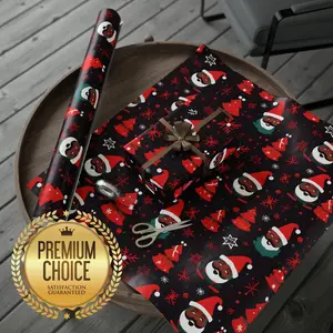 Black Santa Christmas Wrapping Paper Rolls, Elegant Gift Wrap, Black Santa Gift Wrap, Black Santa Decorative Scrapbooking Paper