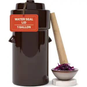 1 Gallon 4 Liter Ceramic Fermentation Crock Kit with Lid Weights Pounder for Pickling Cabbage Kimchi Sauerkraut Vegetables Stoneware Fermentation Jar Pickle Pot