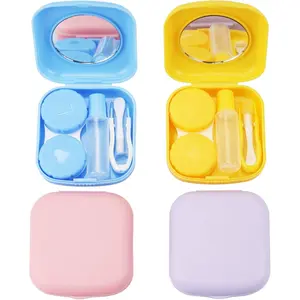 4PCS Contact Lens Case, Colorful Contact Lens Box Holder Container, Outdoor Mini Contact Lens Soak Storage Kit With Mirror For Travel&Home (Yellow, Pink, Blue Purple) Daily
