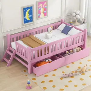 Bellemave Twin Size Platform Bed - Solid Pine Wood & MDF Frame, Guardrail, 2 Drawers, Sturdy High-Load-Bearing Structure