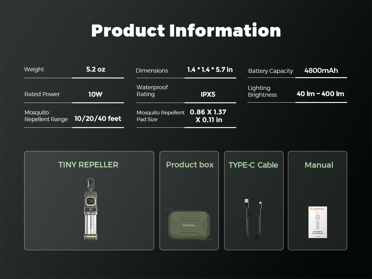 FLEXTAIL Tiny Repel - Rechargeable Mosquito Repellent, 329°F Heating, 30ft Protection Zone for Outdoor Camping Backpacking Patios (Repellent Pads Not Included)  Multifunction Durable