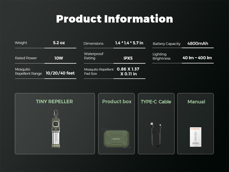 FLEXTAIL Tiny Repel - Rechargeable Mosquito Repellent, 329°F Heating, 30ft Protection Zone for Outdoor Camping Backpacking Patios (Repellent Pads Not Included) Multifunction Durable FLEXTAIL Tiny Repel - Rechargeable Mosquito Repellent, 329°F Heating, 30ft Protection Zone for Outdoor Camping Backpacking Patios (Repellent Pads Not Included) Multifunction Durable