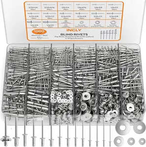 1000PCS Aluminum Pop Rivets Assortment Kit Blind Rivets for Metal with Washers