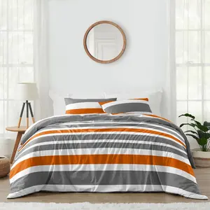 Sweet Jojo Designs Full/Queen Comforter Bedding Set Stripe Grey and Orange 3pc
