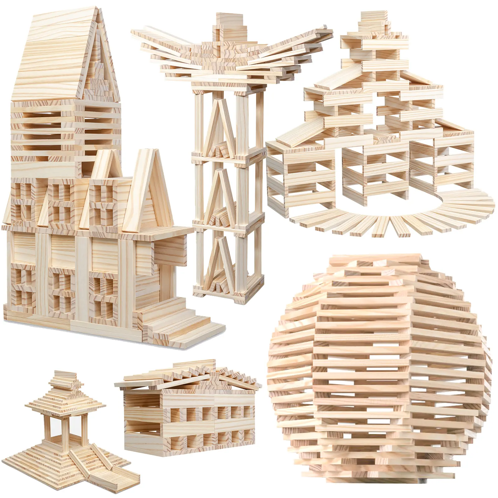Wooden Plank Building Blocks 200PCS Sensory Toy for Kids, Montessori STEM Playset for Educational Preschool Learning 3D Stacking Games christmas gift