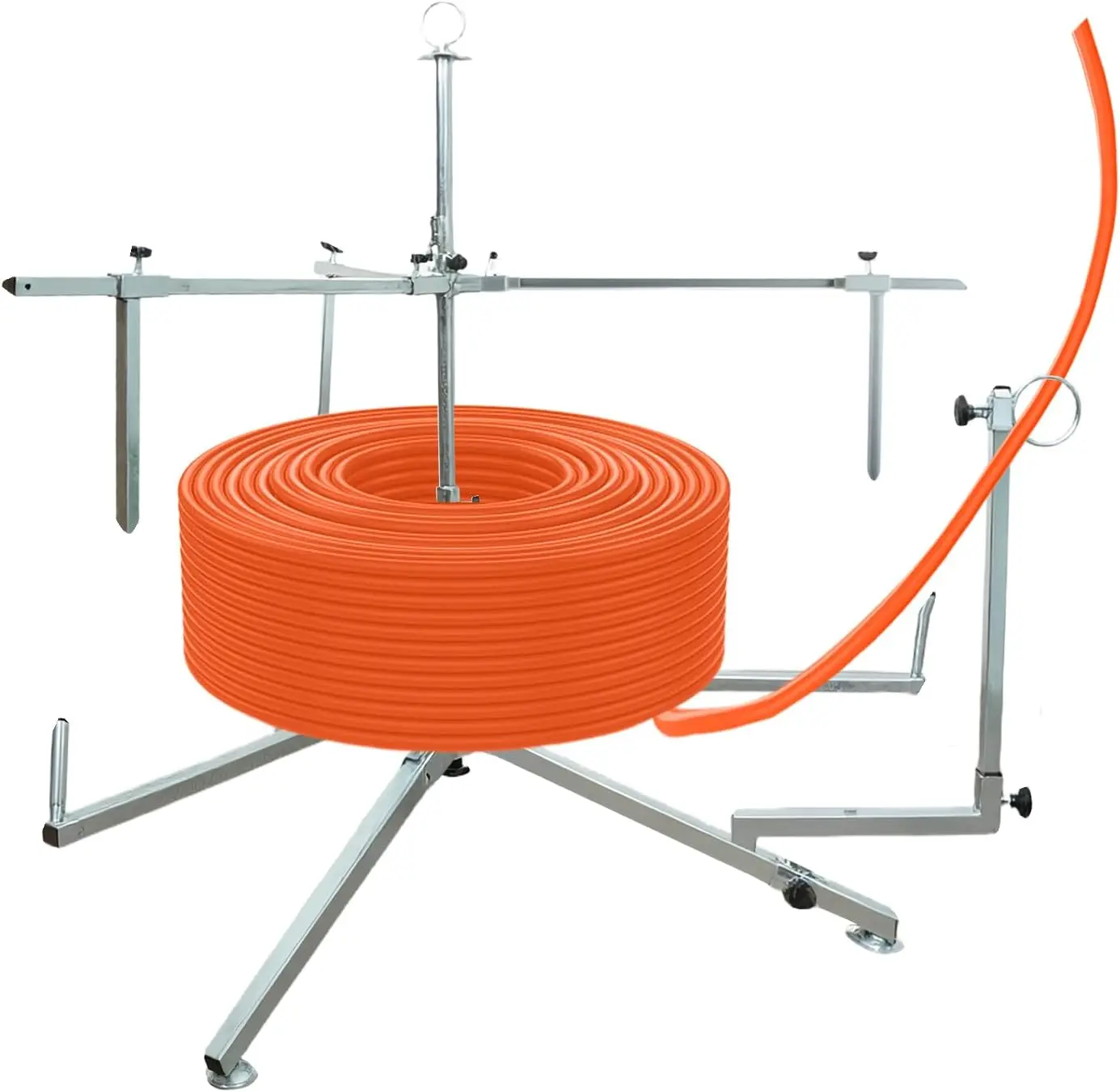 PEX Pipe Uncoiler for 3/8" to 1" Tubing, Multi Storage Foldabler PEX Piping Uncoiler, Heavy steel Under Floor Heating Pipe Decoiler for Pipes, Radiant Potable Water, Coil Feed, Steel Rope