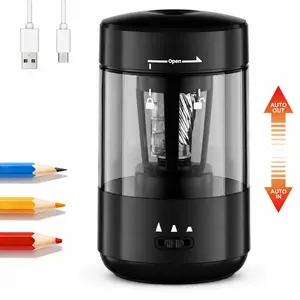 Electric Pencil Sharpener for Classroom, Fully Automatic Rechargeable Pencil Sharpener with No-Touch Hands-Free Design, Auto In & Out, Type-C Rechargeable, for 6-8mm Pencils & Colored Pencils, Home School Study Tool,Black