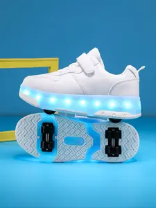 USB Charging LED Light-Up Shoes for Kids, Seven-Color Glowing Roller Skates, All-Season Leather Sneakers, Casual Sports Footwear