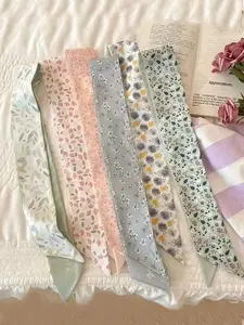 6 Pcs / 1 Set Elegant Floral Polyester Scarf Set for Women & Girls, Vintage Hairband, Woven Ribbon Belt, Multi-Functional Accessory, All Seasons Wear