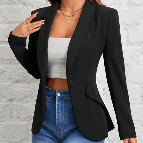 Women's Shawl Collar Long Sleeve Blazer, Single Layer Fitted Button Suit Jacket, Fashion Commute Coat, Elegant Casual Streetwear, Professional Knit Blazer, Chic, Casual Blazers, Office Blazer Jacket