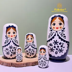 1 Set Russian Nesting Dolls, Blue and white porcelain girl Matryoshka Dolls, Wooden Educational Toys for Kids, Ideal Gifts for Christmas Halloween Easter Thanksgiving Valentine's Day Ramadan New Year Birthday Party Wedding.