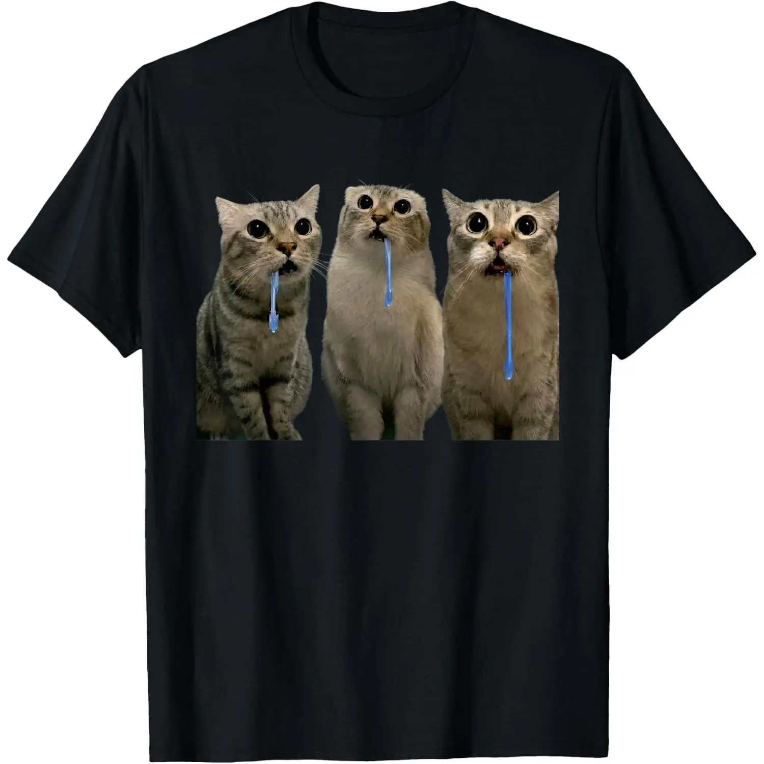 100% Cotton Cats Yelling at a Drooling Cat Double Funny Meme T-Shirt