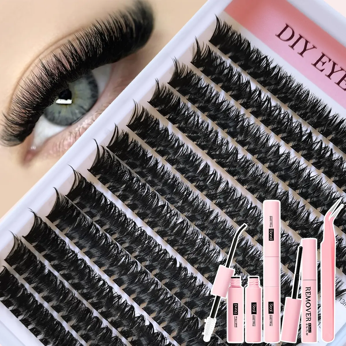Hybrid makeup false eyelash clusters, Fluffy Volume Eyelashes, Volumized False Eyelashes, fluffy, curled, and densely packed false eyelashes, lightweight enhancement eyelash cluster set, makeup gift, eyelash strips, DIY Lash Kit, Diy Lash Extension