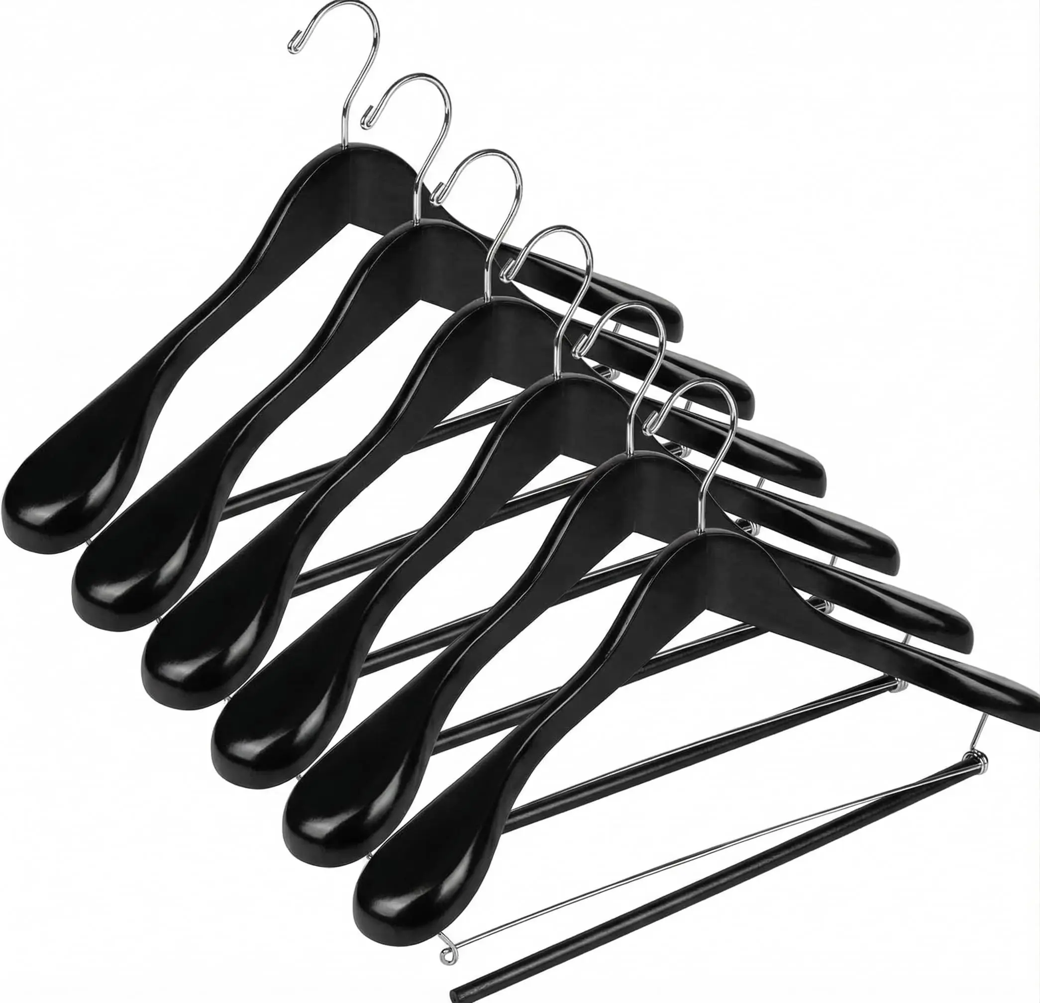 DEILSY Black Suit Hangers for Men with Non-Slip Pants Bar & 360° Swivel Hook - Smooth Finish Wooden Coat Hangers, Heavy Duty Wooden Hanger – Pack of 6