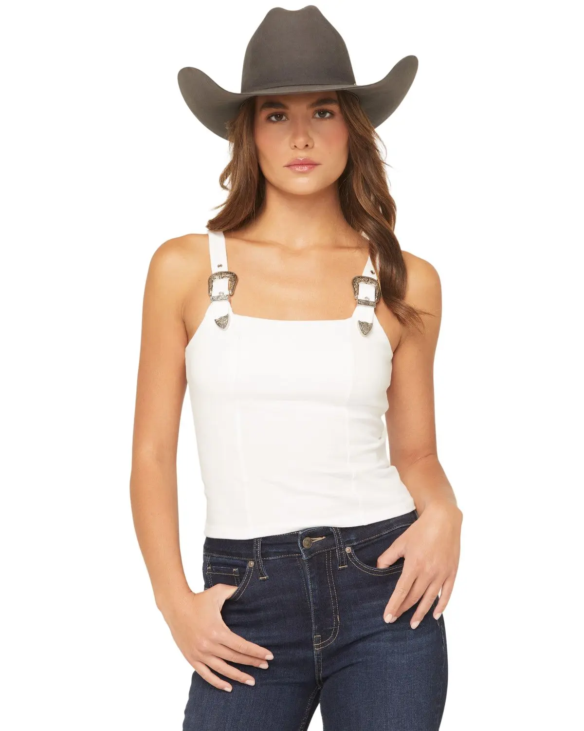 Rock & Roll Denim Women's And Women'S Buckle Tank Top - Bw20t07374-Wht