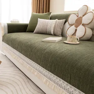 1pc chenille sofa cushion, with lace trim design, romantic and fashionable, anti-slip and machine washable, pet friendly, suitable for single to multiple person sofa seats, furniture decoration.