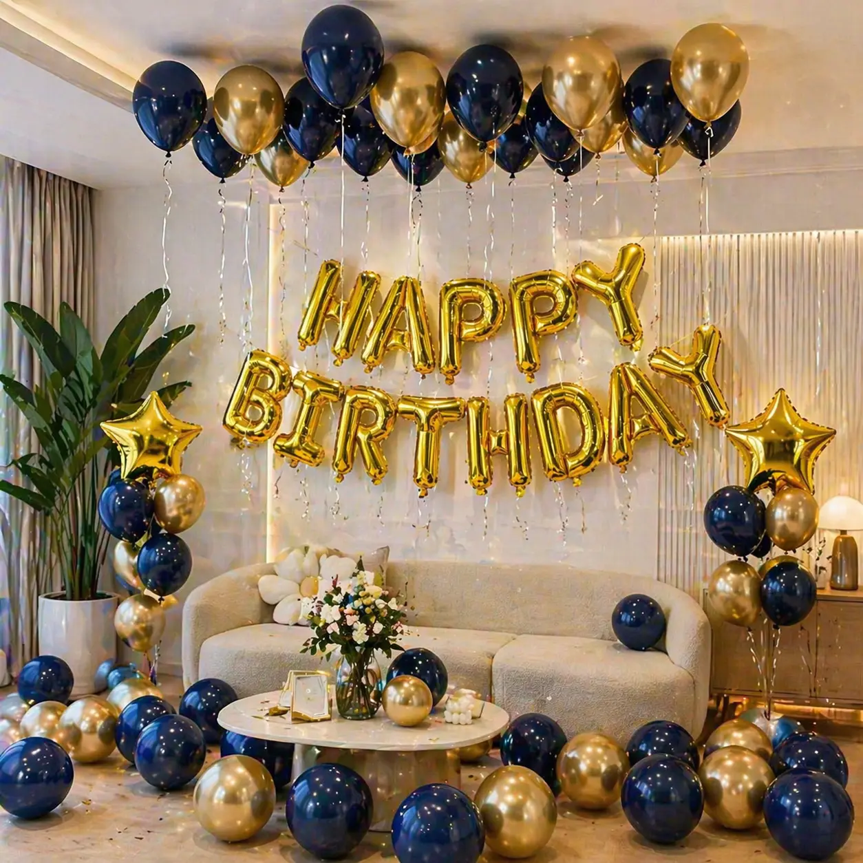 Blue & Gold Balloon Decoration Set - Luxury Backdrop Room Accessories for Viral Birthday Party Setup