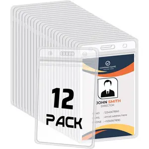 12 Pack Vertical ID Badge Holders Clear Plastic Waterproof Card Holder Resealable for Office Worker Teacher Nurse