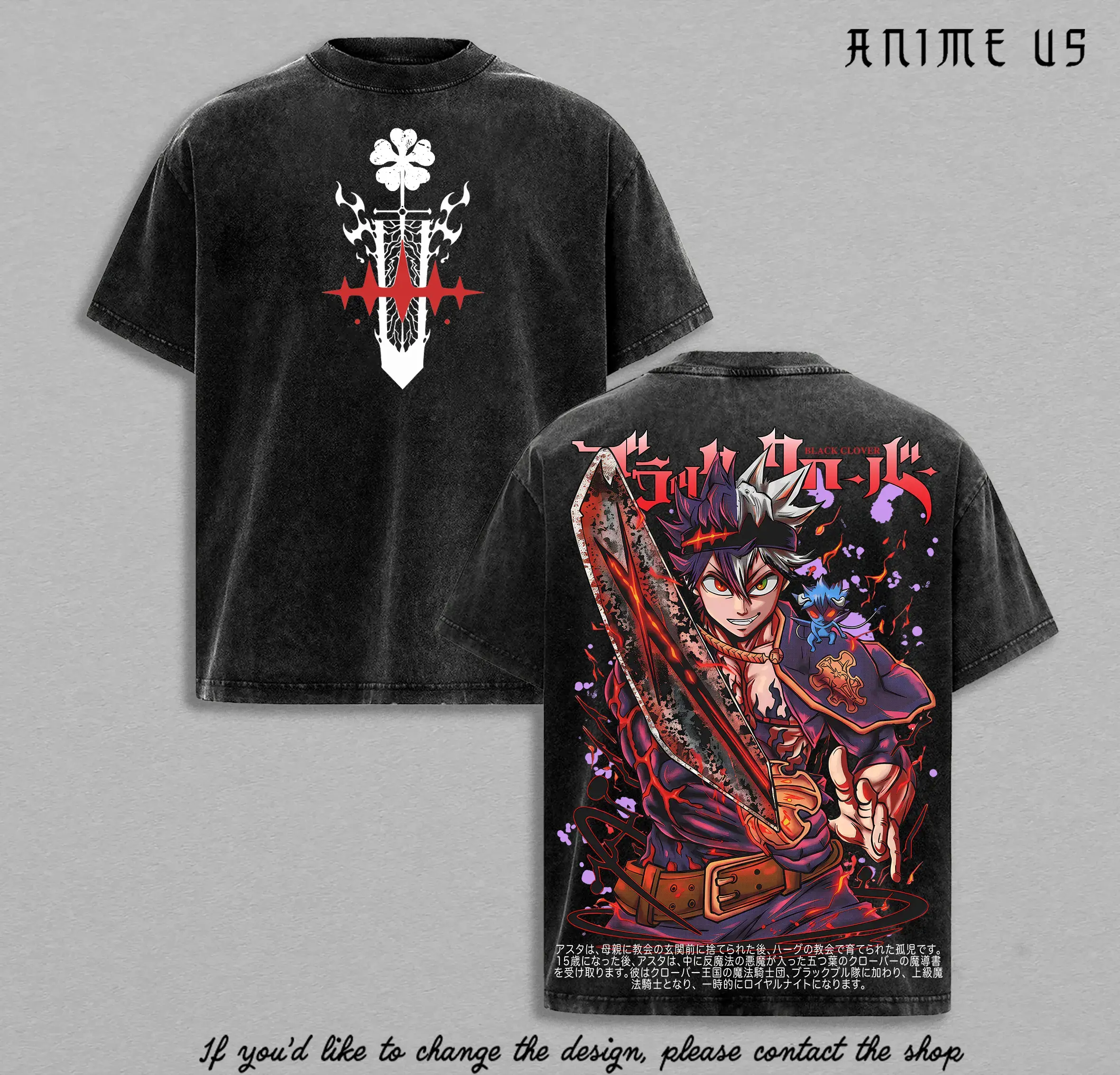 Asta x Liebe Black Clover Shirt Vintage Washed Tee | Anti Magic Devil Union Anime Graphic Tee | Asta Staria Devil Form Streetwear | Gift for Anime & Manga Fans