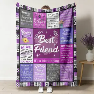 Comfortable, Bohemian Patchwork Border, Grid Pattern, Letter & Slogan Design, Ideal Gift for Friends, Family, Room Decor, Letter Print Blanket