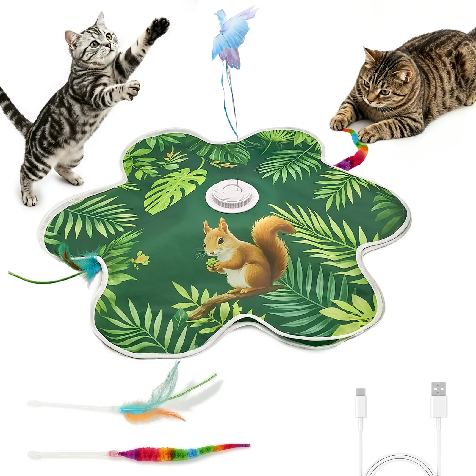 Smart Interactive Cat Toy, Automatic Moving Feather Toy with Hide and Seek Game, 3 Modes Rechargeable Cat Toy for Bored Cats, Indoor Exercise Entertainment