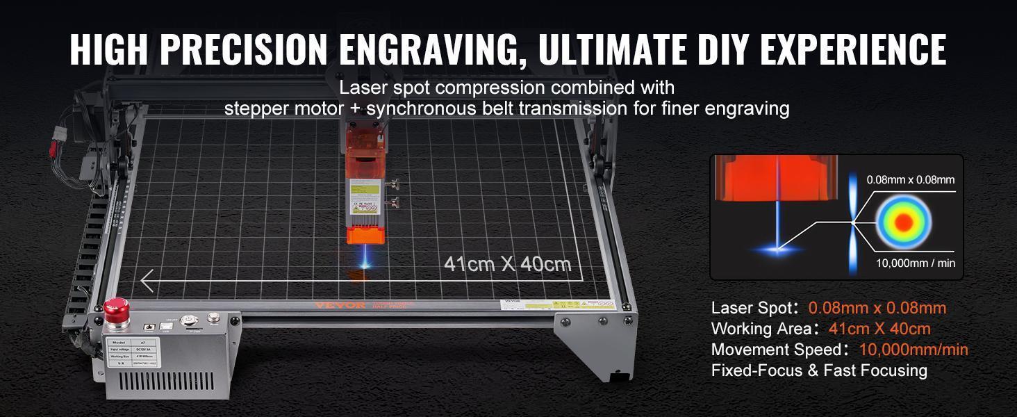 VEVOR Laser Engraver, TikTokShopBlackFriday, 5W Output Laser Engraving Machine, 16.1" x 15.7" Large Working Area, 10000mm/min Movement Speed, Compressed Spot with Eye Protection, Laser Cutter for Wood, Metal, Acrylic