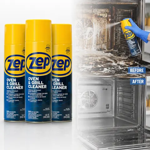 ZEP Heavy-Duty Oven & Grill Cleaner - 19oz Anti-Scratch Ready-To-Use Spray Foam, Heavy-Duty Cleaning Solution, Burnt Food Remover, Fast Grease Cutter, Less Scrubbing, Steel & Porcelain Safe, 12-Pack Cleaning Supplies, Kitchen Mess Solutions