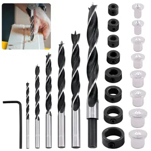 23 Pcs Wood Drill Bit Set with Dowel Pins Center Point and Stopper, Woodworking Brad Point Bit Set Plugs Drill Hole Tool Perfect for Woodworking Carpentry Drilling