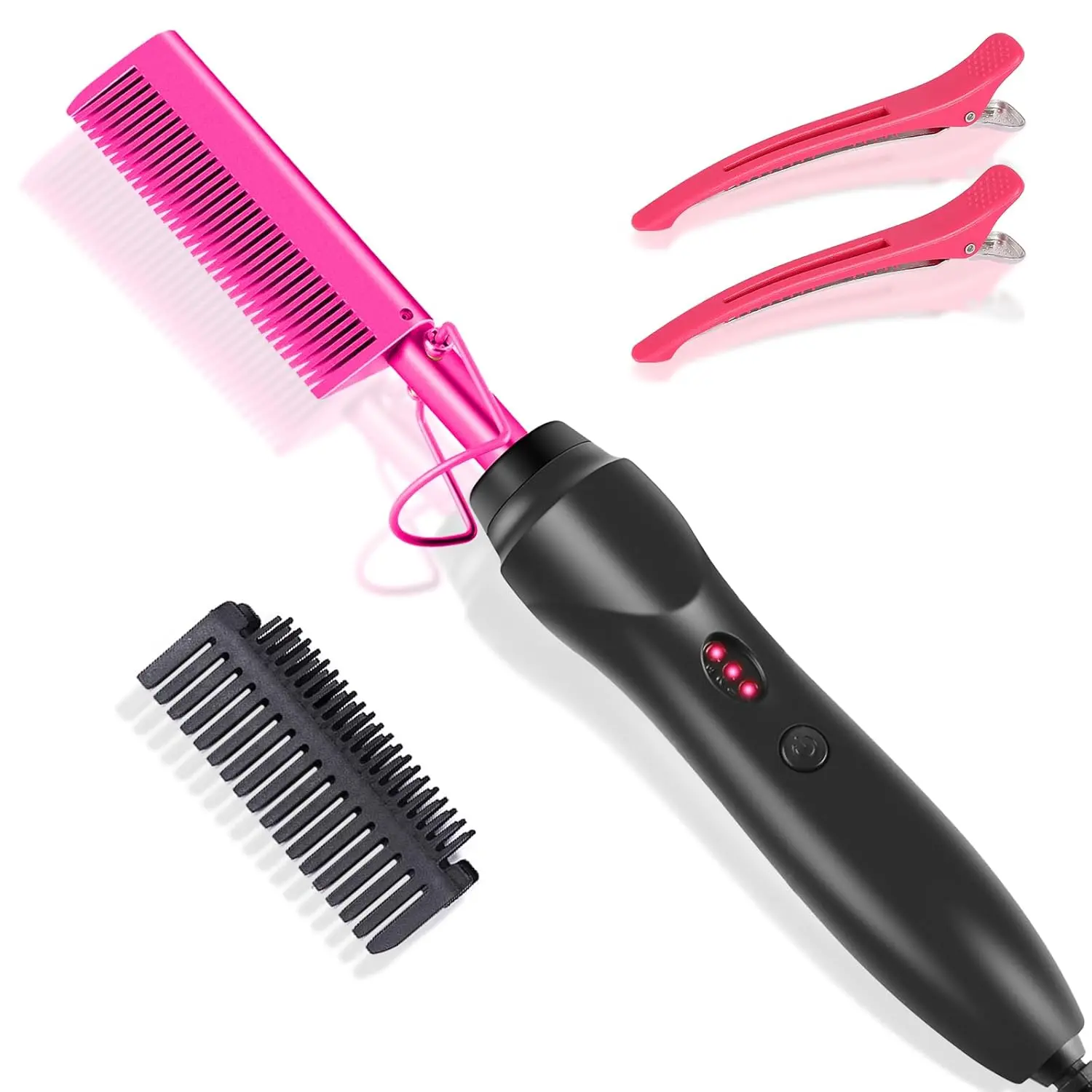 Hot Comb Hair Straightener Pressing Combs - Ceramic Electric Straightening Comb for Natural Black Beard Wigs Holiday Gift- Pink