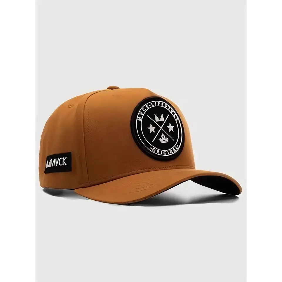 LMVCK Brand Orange Baseball Cap with Black Logo Patch and Adjustable Strap for Men