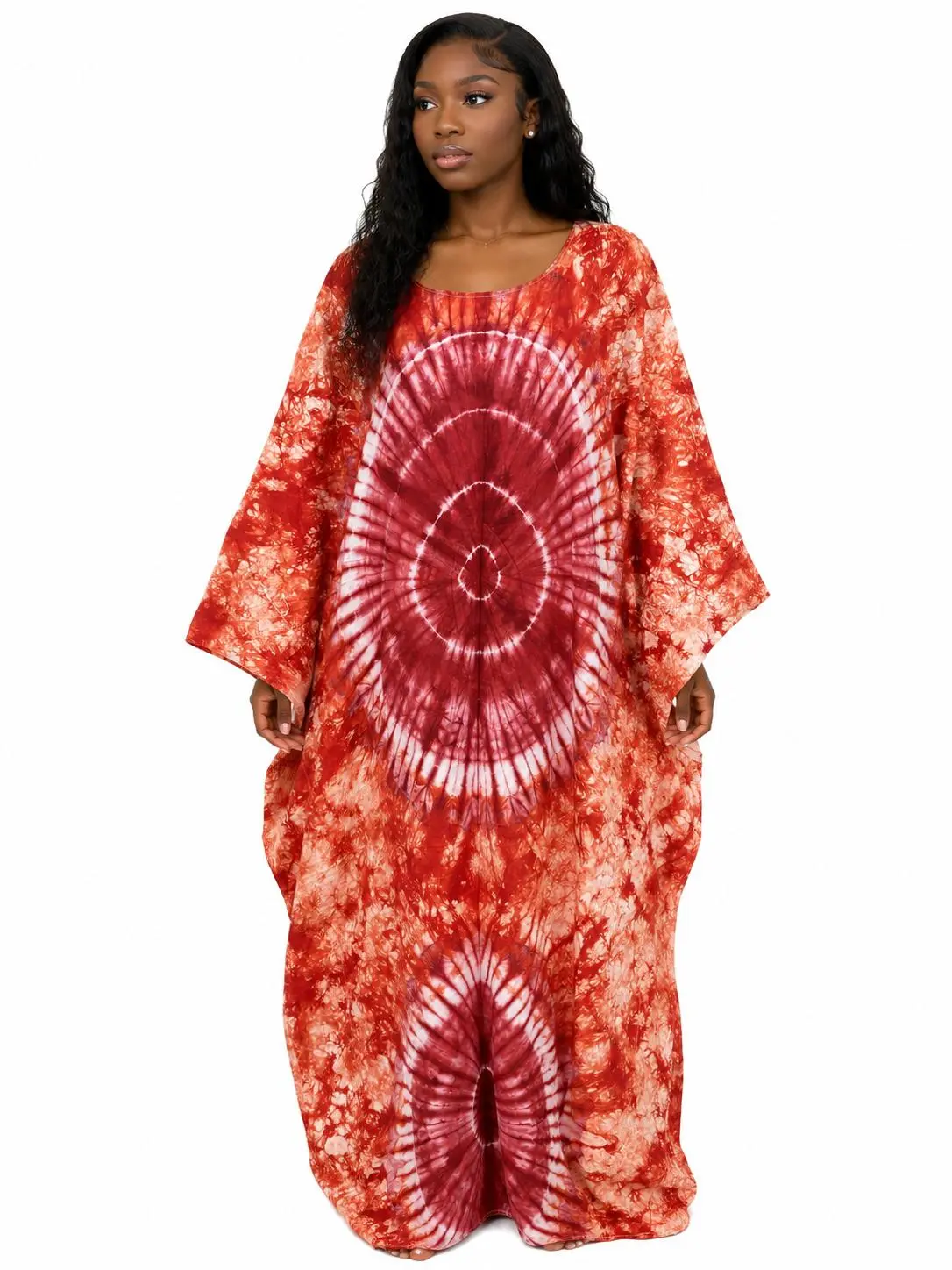 Red Sun Tie-Dye Maxi Kaftan
