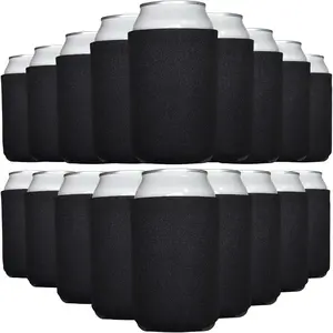 Bulk Blank Beer Can Cooler Sleeves (50-Pack) Sublimation Blanks for Vinyl, Plain Soft Foam Can Sleeves Coolers for Soda Cans & Bottles, Solid Color (Black)