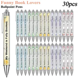 30pcs Funny Book Lovers Ballpoint Pens, Black Ink Retractable Pens with Reading Quotes, Ideal Gift for Readers & Writers