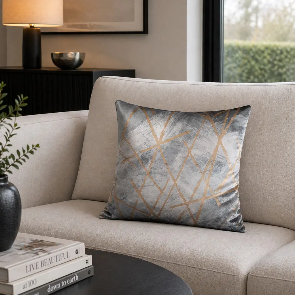 Leah Grey Gold Abstract Pillow