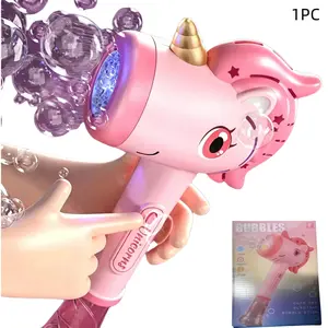 Unicorn Automatic Bubble Wand Solution for Toddler Kid Princess Toy Age 1 2 3 4 5 6 7 8 1yr Year Old Little Girl Gift Machine Outdoor Juegos Juguetes Burbujas Niñas Christmas Pink