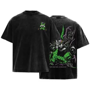 Limited Edition The Green Bug 90s Anime Manga Legend Double Printed Tee Retro Villain Perfect Cell T-Shirt Washed – Vintage Anime Graphic Tee Unisex Oversized Shirt Bio-Android Villain Electric Aura Stylehirt Y2K Outfit Men Cotton Menswear Tshirt