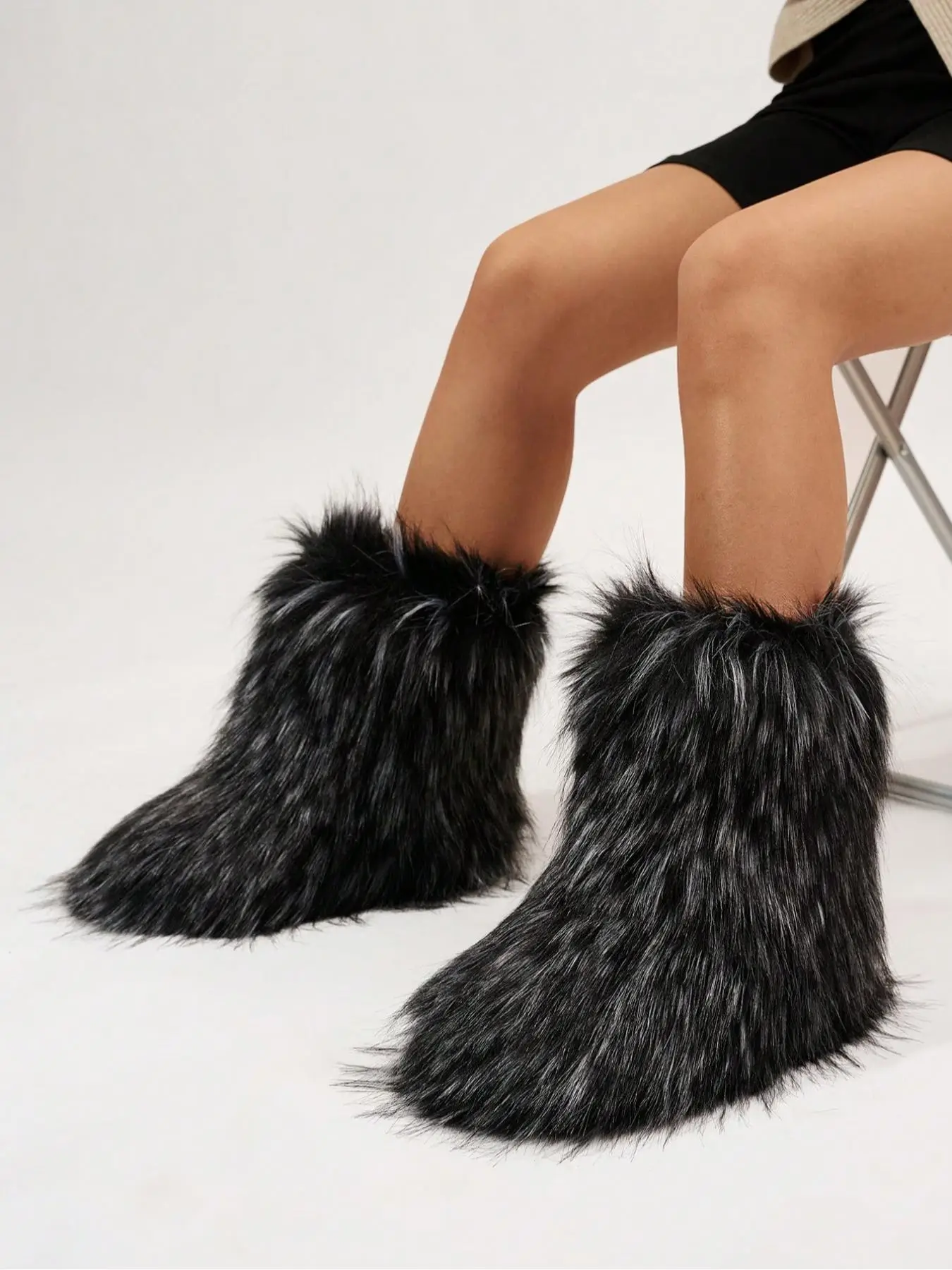 Women's Solid Color Fluffy Lined Snow Boots, 2024 New Style Casual Warm Fuzzy Boots for Fall & Winter, Female All-match Anti-slip Round Toe Shoes for