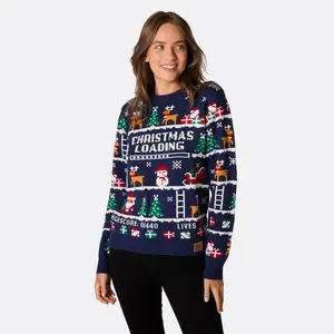 Funny Christmas Loading Jumper – Retro Pixel Gamer Xmas Sweater – Cute Santa Reindeer – Unisex Festive Gift Shirt Womenswear