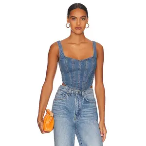Bardot Denim Corset Bustier in Vintage