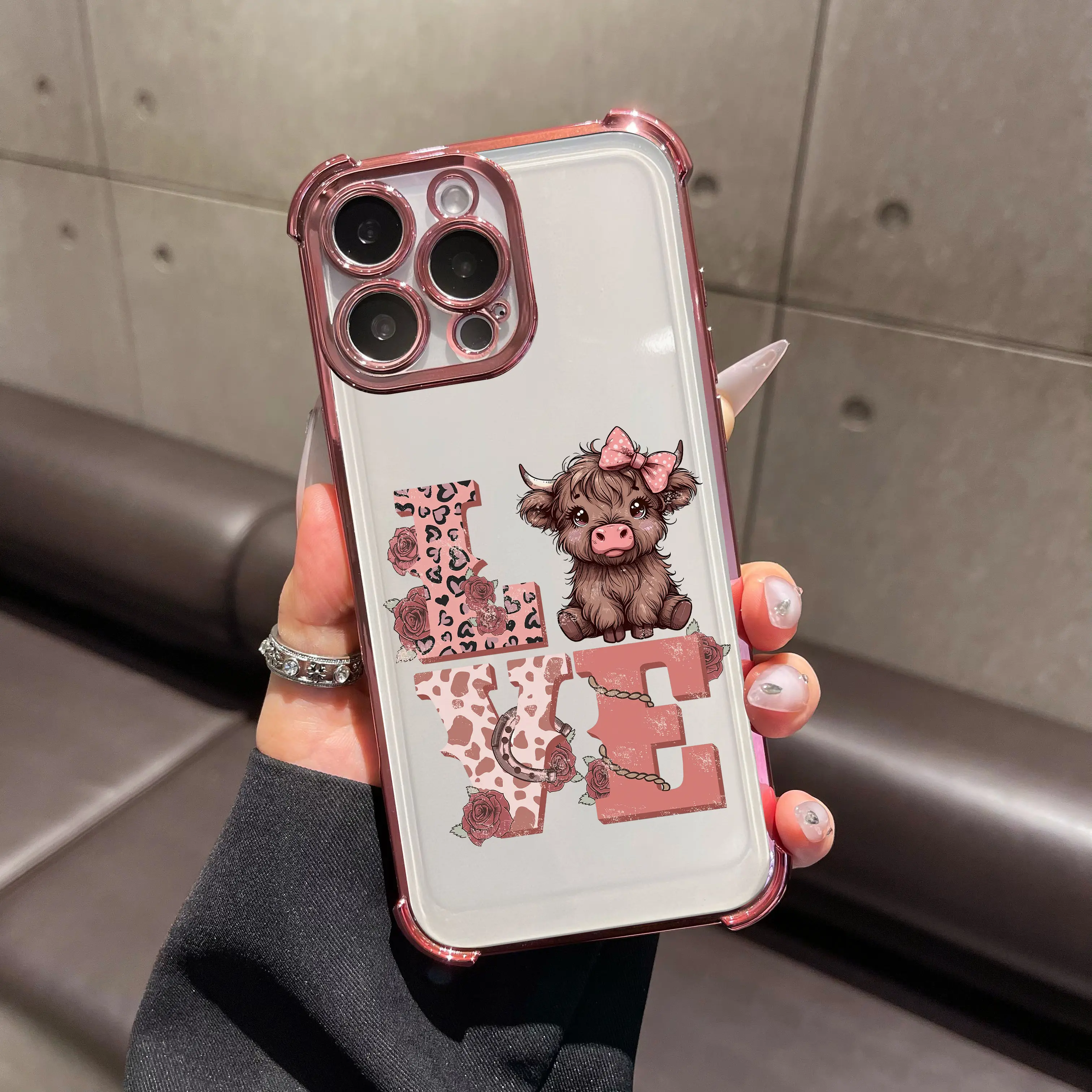 Cute Cow Love Pattern Phone Case for iPhone Samsung Galaxy Case iPhone 17Pro Max Air 16 15Plus 14 13 12 11 XR XS S25Ultra S24FE S23 S22 Phone Case, Four-corner airbag drop protection, Protective Silicone Cover, Protection Durable, Shockproof Drop.JY44