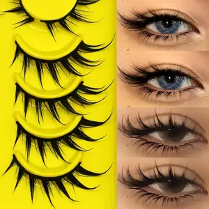 6 Pairs Cartoon Wet Lashes, 3D Natural Soft Cross Synthetic Fiber False Eyelashes, Fluffy Makeup Extension for Daily Use