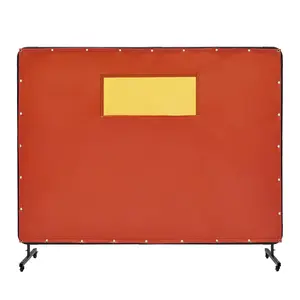 VEVOR Welding Screen with Frame, 6' x 8' Welding Curtain Screens, Flame-Resistant Vinyl Welding Protection Screen with 4 Swivel Wheels (2 Lockable) & Transparent Window for Workshop/Industrial, Red