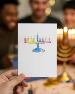 Happy Hanukkah Card | LGBTQ+ Inclusive | Rainbow Watercolor Menorah | Jewish Holiday Celebration Card