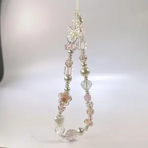 Cute Flower & Bead Decor Phone Strap, Phone Charms, Y2K Design Phone Lanyard, Fashion Phone Accessories for Women & Girls, Phone Decoration