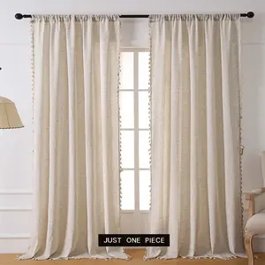 Modern Solid Color Curtain, 1 Count Elegant Window Curtain with Tassel Decor, Decorative Window Curtain for Home Living Room Bedroom Decor, Easy Install Curtain, Home Decoration Curtain